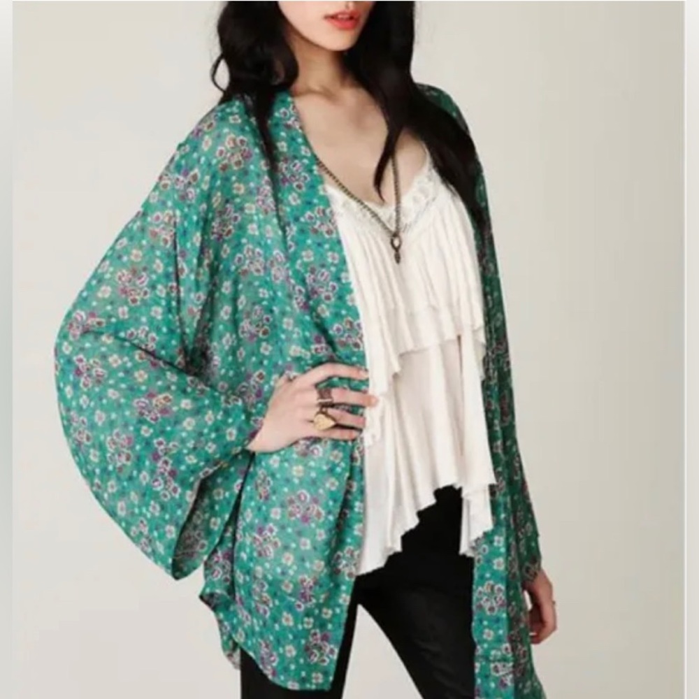 Free People Green Purple Floral Top